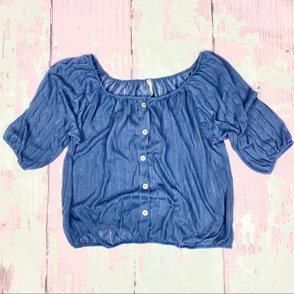 Blue Knit Off-Shoulder Blouse